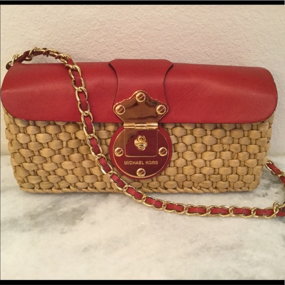 Michael Kors Handbags - Michael KORS red leather wicker purse RARE!